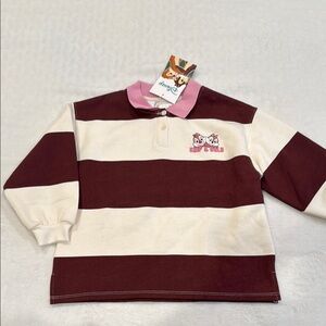 Zara Kids Disney Chip & Dale Maroon and White Striped Button Down Shirt